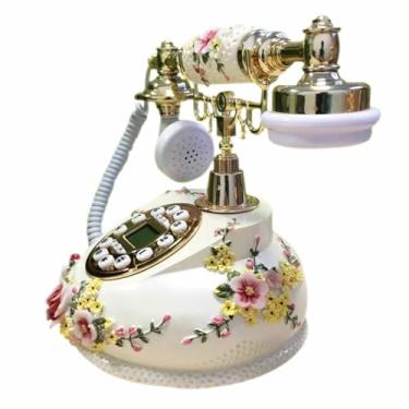Imagem de Decoração de telefone fixo com fio, Vintage antigo com fio Home Office Telefone Dual System Retro Telefone com botão de discagem para escritórios, Villas, Hotéis