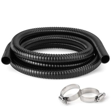 Imagem de Tubo de lagoa de 3/4 polegadas – Mangueira flexível de PVC corrugado para lagos de 3 metros com 2 braçadeiras de mangueira de aço inoxidável, tubulação preta à prova de dobras para lagos de jardim