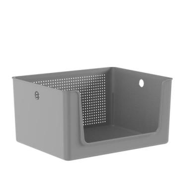 Imagem de Cesto Organizadora Empilhável C/ Abertura Alça Chumbo Ou, Cinza Chumbo