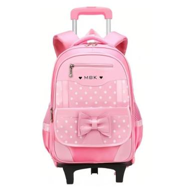 Imagem de Mochila infantil com rodinhas com laço fofo e rodinhas, mochila escolar, A27 # rosa - 2 rodas, 2 Wheels, Laço com bolinhas