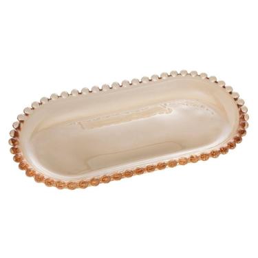 Imagem de Travessa Oval de Cristal Pearl Bolinha Âmbar 24x12cm Wolff
