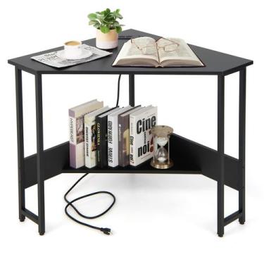 Imagem de Mesa de computador de canto COSTWAY com portas USB e tomada