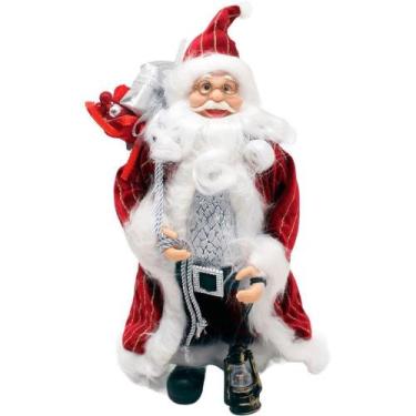 Imagem de Decoração Papai Noel Com Casaco Saco Presentes Lampião 30cm - Gici Chr