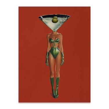 Imagem de Dirty Martini Cocktail Posters Vintage Women Drink Wall Art Moderno Retrô Vermelho Estético Imagem em Tela para Decoração de Parede de Quarto de Bar Funky 30 x 40 cm Sem Moldura