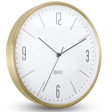 Imagem de Relógio de Parede em Alumínio Dourado, Analógico Moderno, 35 cm, Minimalista, Silencioso, Fundo Branco, para Sala, Cozinha, Escritório, Decorativo Grande