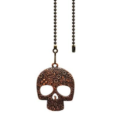 Imagem de Hyamass Pingente de máscara de caveira vintage de 30,5 cm para ventilador de teto com conector de corrente esférica (cobre)