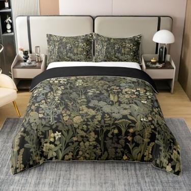 Imagem de Capa de edredom retrô botânica 100% algodão, solteiro, folhas verde-escuras, conjuntos de cama 2 peças para decoração de quarto de crianças, adolescentes e adultos, capa de edredom com samambaia