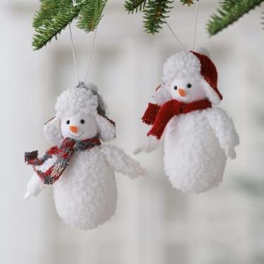 Imagem de FZBNSRKO 2 peças de enfeite de boneco de neve de pelúcia, enfeites de pendurar de Natal, enfeites de boneca de pelúcia de anjo para decoração de árvore de Natal para presentes de festa de Natal
