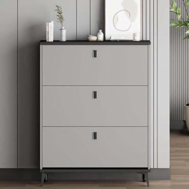 Imagem de Armário De Sapatos Fino Organizador De Sapatos Autônomo Com 3 Gavetas Flip Rack De Armazenamento De Sapatos Fechado Moderno Para Economia De Espaço De Apartamento De Entrada, Grey, 100cm/39.3in