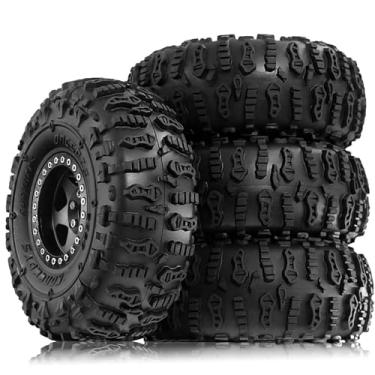 Imagem de STMU 1.9 S5 Mud Tires Set Offset -10mm Beadlock Wheel Rim for 1/10 RC Crawler Car Axial SCX10 SCX10 II SCX10 III 90046 UTB18 TRX4 SCX10 Pro AXI03007 TRX6 Gen7/8 D90 VS4-10 MST CFX RC (Black)