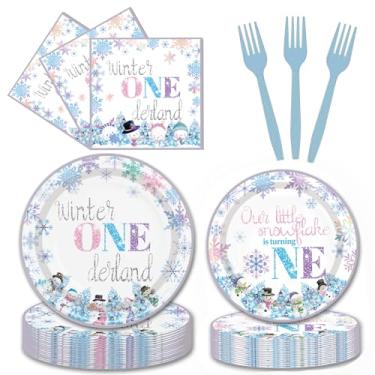 Imagem de 96 peças de pratos e guardanapos de inverno Onederland suprimentos de festa inverno Onederland 1º aniversário menina menino rosa e prata floco de neve inverno decorações de primeiro aniversário