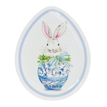 Imagem de Boston International Prato em forma de ovo para servir de cerâmica de primavera e Páscoa, 20 x 16 cm, coelhinho de buxo