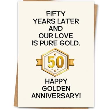 Imagem de LiuuLi Cartão de aniversário de 50 anos para mulheres e homens, presentes de casamento de 50º aniversário para marido e esposa, ideia de presente dourado de 50 anos