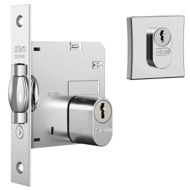 Imagem de Fechadura 1005 com Trinco Rolete e Roseta Quadrada Cromado - 10892 - STAM