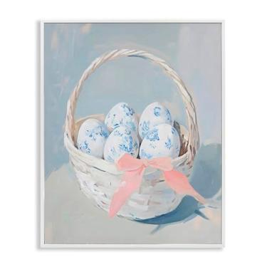 Imagem de Stupell Industries Cesto de ovo floral azul branco emoldurado, arte giclée, design por Arlington Prints, 20 x 16