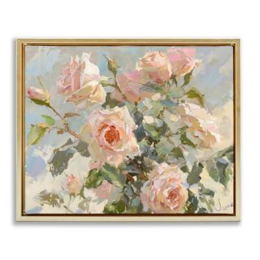 Imagem de Stupell Industries Beautiful Pink Roses Bundle Gold Framed Floater Canvas Wall Art, design by Creative Studio, 17 x 21