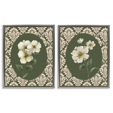 Imagem de Stupell Industries Fancy Lace White Florals 2 peças cinza emoldurado conjunto de lona flutuante, design por Nan, 30 x 25