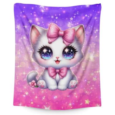 Imagem de Cobertor infantil para gatos, presentes para meninas - 102 x 127 cm de flanela macia para sofá, escritório, viagem, casa, decoração de festa