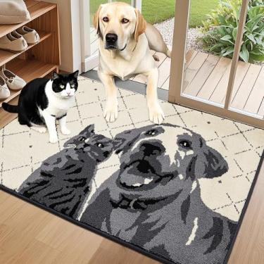 Imagem de COSY HOMEER - Tapete de porta de cachorro para patas enlameadas caçador de sujeira tapete de boas-vindas antiderrapante lavável tapete de entrada de baixo perfil tapete macio gato cachorro tapete para