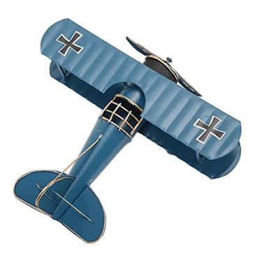 Imagem de GLOGLOW Modelo de Avião retrô, Ornamento de Aeronaves de Ferro Forjado Artesanal (Azul)