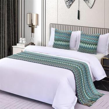 Imagem de Cachecol de cama de hotel, malha, macio, moderno, proteção de cama com borlas, colcha simples, decorativa, quarto, confortável, toalha de cama para solteiro, queen, tamanho king, azul, 50 x 180 cm