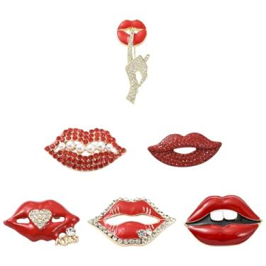 Imagem de UR URLIFEHALL 6 peças, 6 estilos, broches de esmalte de lábio vermelho, boca sexy, broche, strass, para roupas de terno, mochila, jaqueta, chapéu, artesanato, decoração