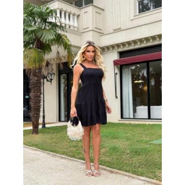 Imagem de Vestido Curto Regata Rodado Saia de Babados - luh may, Preto, M