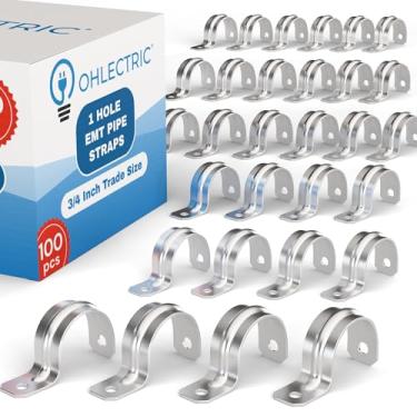 Imagem de OHLECTRIC Correia de tubo resistente (pacote com 100 - ¾ polegadas) Braçadeiras de conduíte zincadas, 1 furo de aço EMT correia de tubo suporte em U, clipe de tubo de tensão revestido de zinco