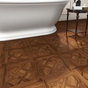 Imagem de ZRJT 10 peças de revestimento de azulejo de vinil 30,5 x 30,5 cm, à prova d'água, removível para locatário, banheiro, sala de estar, marrom escuro