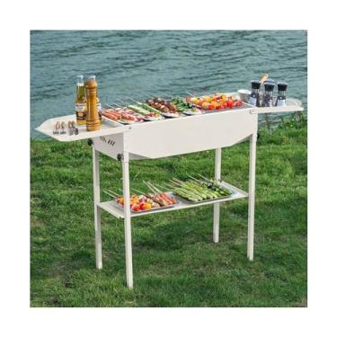 Imagem de churrasqueira Rack de churrasco pé alto dobrável ao ar livre portátil doméstico grelha aço inoxidável fogão