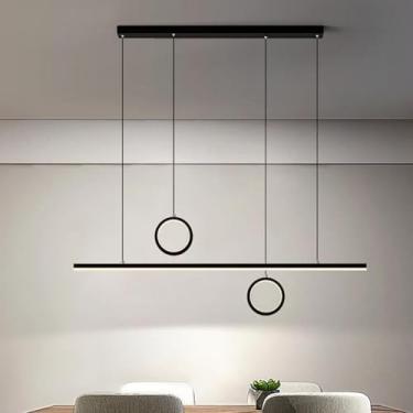 Imagem de Lustre Preto Fosco Linear Lustre Ilha Pendente Luz Moderna Tira Longa LED Teto Pendente Luz Ouro Antigo Regulável Luminária Pendente para Cozinha Sala de Jantar Restaurante Bar, Escuro