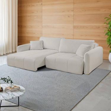 Imagem de Sofá Retrátil e Reclinável 246cm com Almofadas Decorativas Eros Espresso Móveis Bege Claro