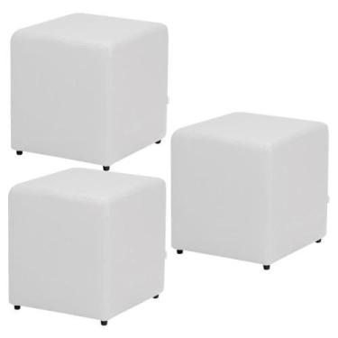 Imagem de Kit 03 Puffs Quadrado L02 material sintético Branco - LYAM DECOR