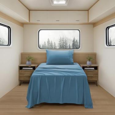 Imagem de Lençóis de acampamento tamanho solteiro – Conjunto de lençóis de colchão de ar ao ar livre – Alças de canto embutidas para uso em colchão de ar e acampamento – Projetado para camas infláveis e festas