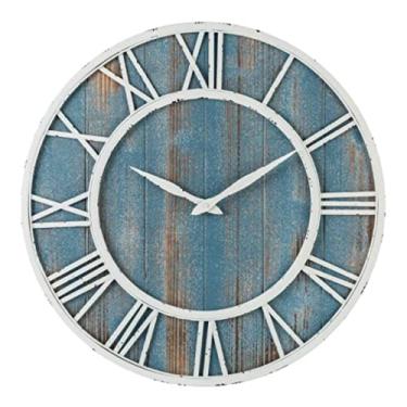 Imagem de XFNVXC Relógio de parede para quarto relógio de parede de madeira maciça de metal silencioso quartzo rústico antigo relógios de madeira para decoração de sala de estar relógio de parede para sala de