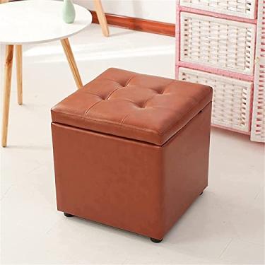 Imagem de Banqueta para os pés, banco de couro sintético, banco de armazenamento com tampa articulada, baú de armazenamento, apoio para os pés acolchoado para entrada - banco marrom 40 x 40 x 40 cm para