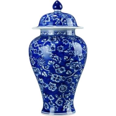 Imagem de AKALNNB Tanque de cerâmica pintado à mão, vaso de porcelana azul e branco antigo, vaso de estilo chinês, decoração de sala de estar