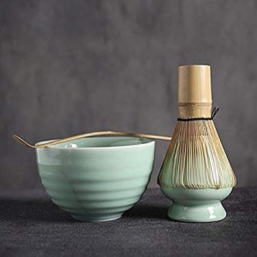 Imagem de QLDFX Tigela Matcha Tigela de salada 4 peças Tradicional Matcha Madeira Natural Batedor Colher Cerêmica Matcha Tigela Suporte para Batedor Conjunto de Presente Conjunto de Chá Uma Tigela Matcha