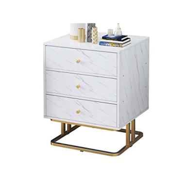 Imagem de Mesa de cabeceira para móveis de quarto com 1 gaveta 3 gavetas mesa de cabeceira sofá armário lateral mesa de armazenamento textura mármore (tamanho : Estilo um)