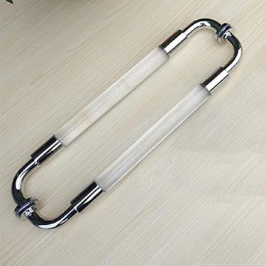 Imagem de Puxador de porta de acrílico transparente, maçaneta moderna de aço inoxidável, alças longas para portas push pull externas internas, portão deslizante (tamanho: 80 cm/31 espaço de furos) ()