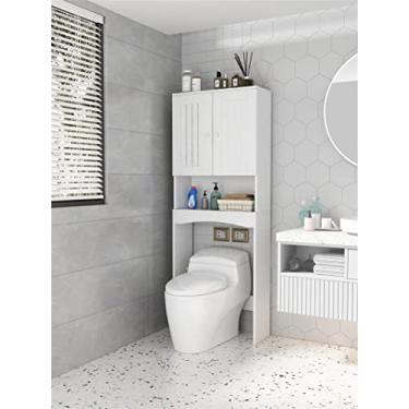 Imagem de Prateleira de banheiro para casa, armazenamento sobre o vaso sanitário, organizador de armário de banheiro com prateleira interna ajustável e prateleira de armazenamento aberta para banheiro (marrom)