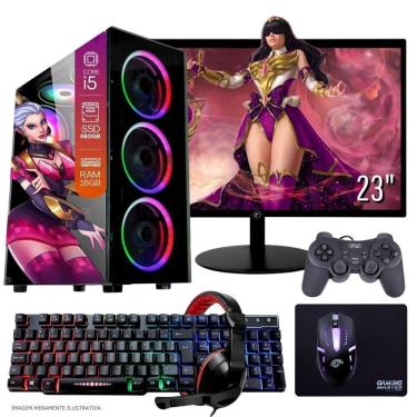 Imagem de Computador PC Gamer Completo TOB Intel Core i5 SSD 480GB 16GB Teclado Mouse Mouse Pad e Headset Gamer Joystick Monitor 23” Windows 10 Pro Trial
