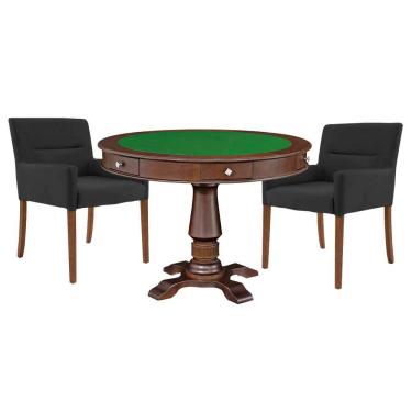 Imagem de Mesa de Jogos Carteado Victoria Tampo Reversível Imbuia com Kit 2 Cadeiras Vicenza Preto Fosco