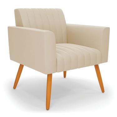 Imagem de Poltrona Viena Gomada Suede Bege Pés Palito Castanho - D'Rossi