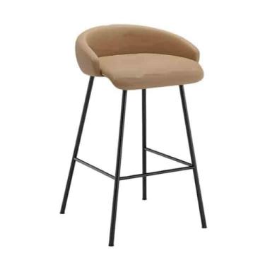 Imagem de Cadeira de bar cadeira ilha moderna simples banco alto escandinavo banco doméstico (bege)