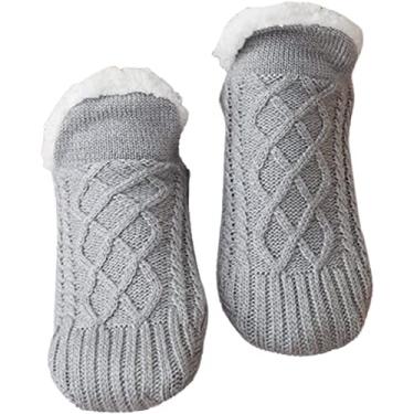 Imagem de Pantufa de interior de veludo térmico para mulheres e meias antiderrapantes meias térmicas para uso interno, Cinza, Medium(6 Pairs)