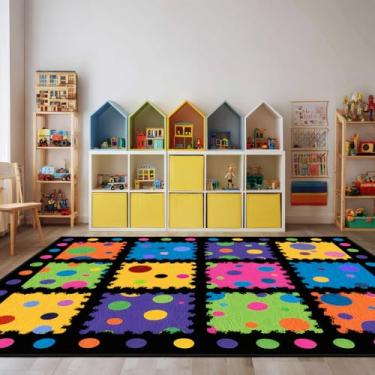 Imagem de AQQA Tapete de área estilo pop art 1,5 x 2,1 m - bolinhas coloridas vibrantes, tapete infantil retrô macio antiderrapante, tapete impermeável para quarto de crianças, sala de jogos, berçário