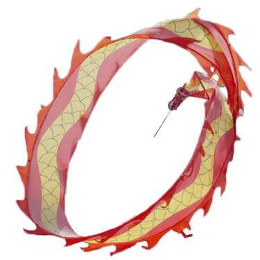 Imagem de Fita quadrada de dança quadrada de dragão com cabeça de dragão e corda, serpentina de dança de malabarismo para adereços de desempenho de exercício de dança de dragão (Rojo, 6M)