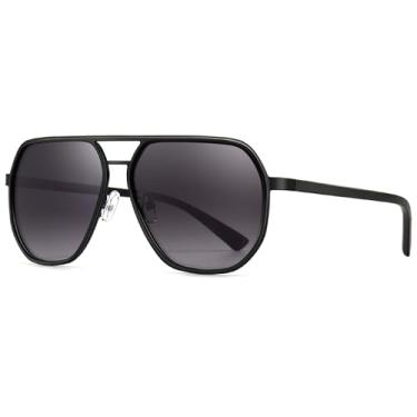 Imagem de RayGaze Óculos de sol aviador polarizados para homens, armação geométrica moderna, escudo UV elegante para uso ao ar livre, Lente cinza/armação preta, Standard