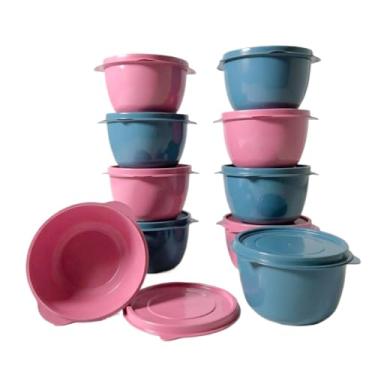 Imagem de Kit 10 Potes Redondo com Tampa | Marmita Fitness | Freezer e Micro-ondas | BPA Free (ROSA E AZUL PETROLEO)